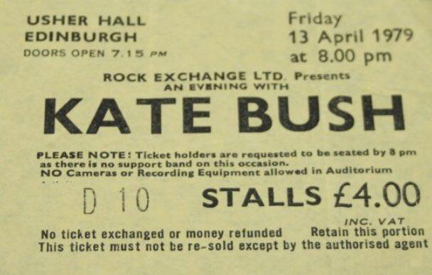Kate Bush 'Tour of Life' ticket for the Usher Hall from 1979.
